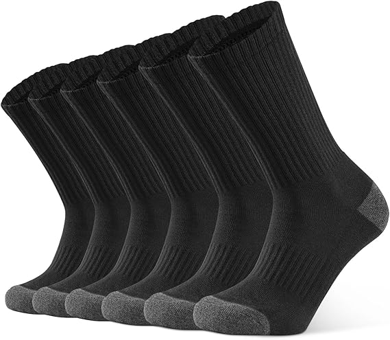 6 Pairs of Men's Sports Socks, Sizes 39-42 and 43-46, Breathable, Reinforced, Comfortable Cotton Socks for Running, Tennis, Hiking, and Cycling, in White, Black, and Gray