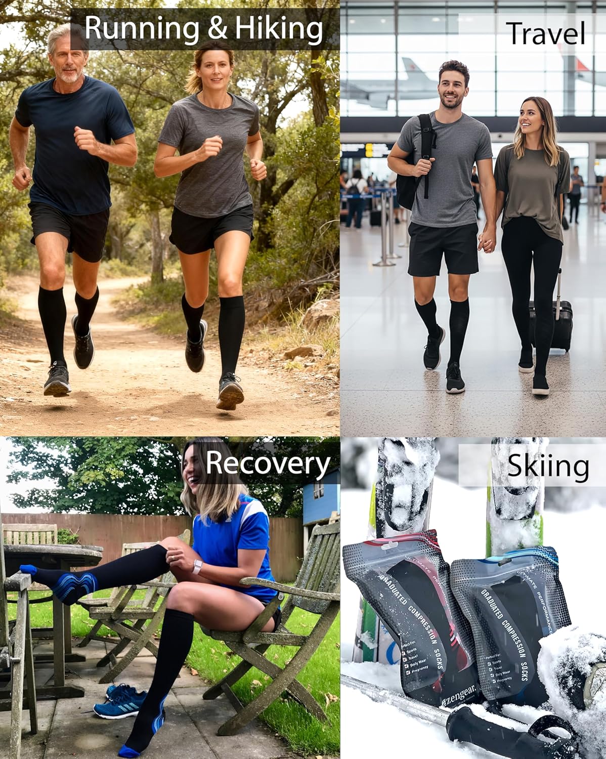 Chaussette De Compression Femme Et Homme (20-30Mmhg Classe 2) Bas De Contention Mollet Medical Sport Running De Vol Circulation, Jambes Enflées Les Varices, Voyage En Avion